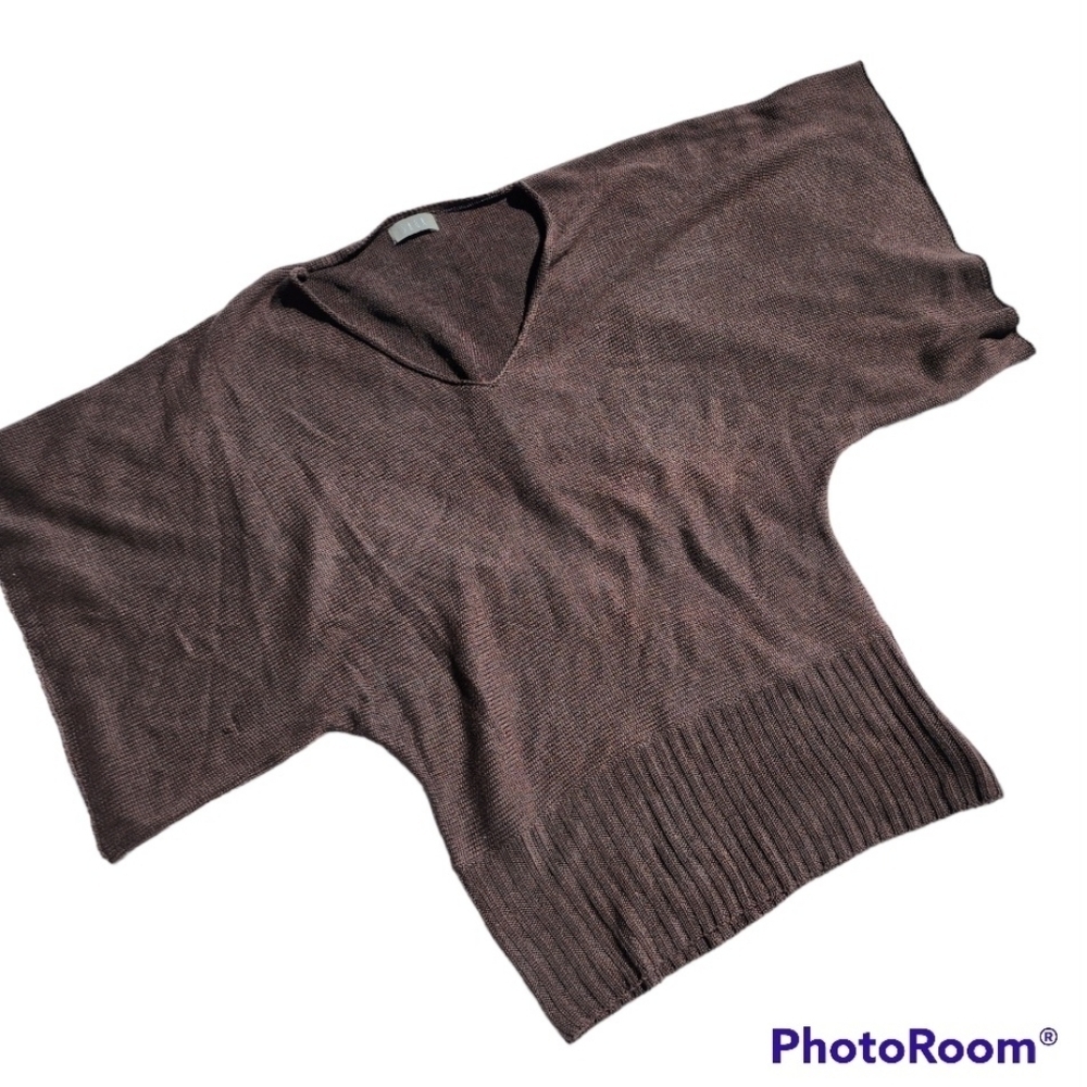 Saga Pullover Sweater Vneck Brown Sz 1 Kimono Sleeves Lagenlook